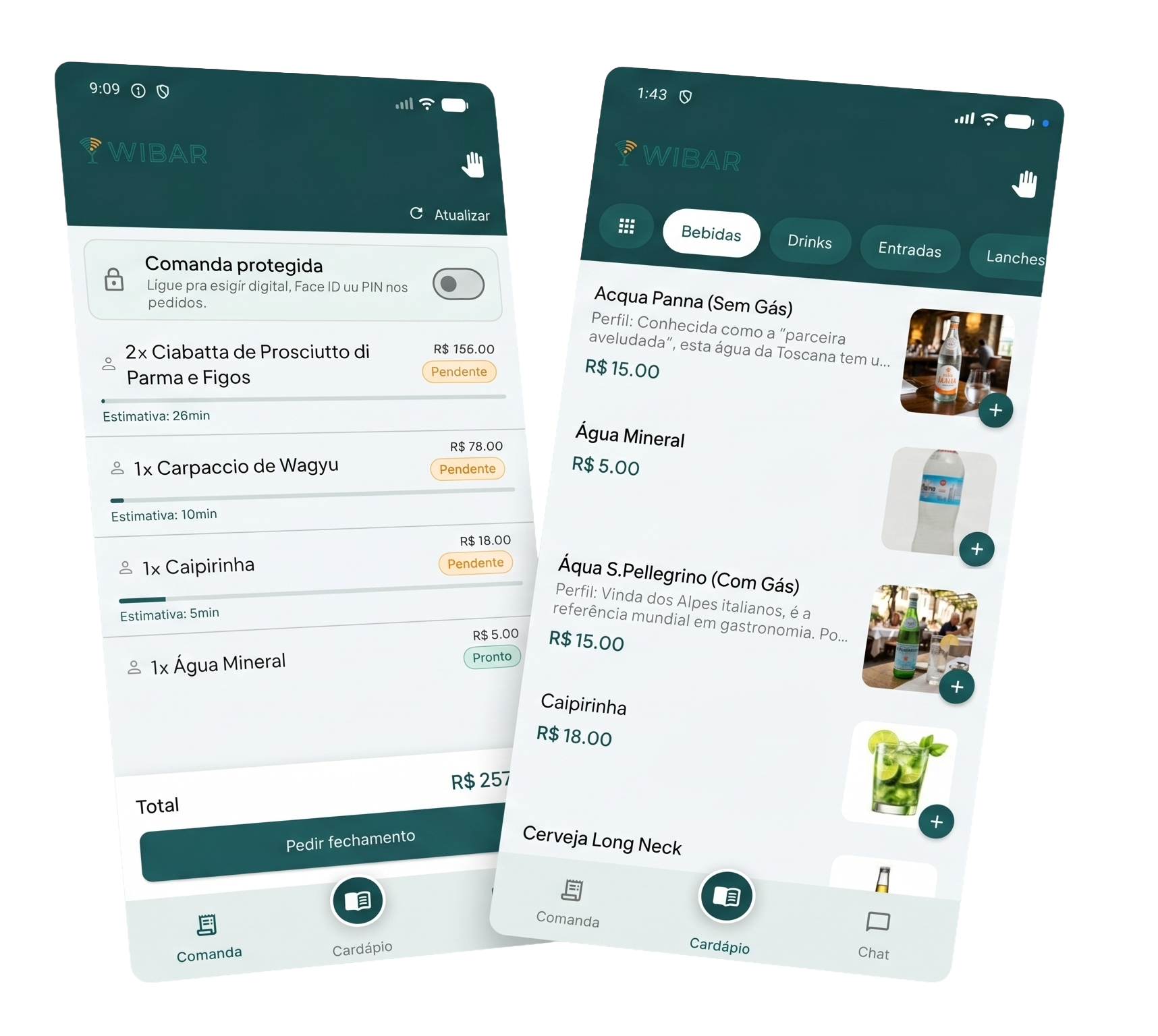 Cardápio digital e acompanhamento de pedidos no app WiBar